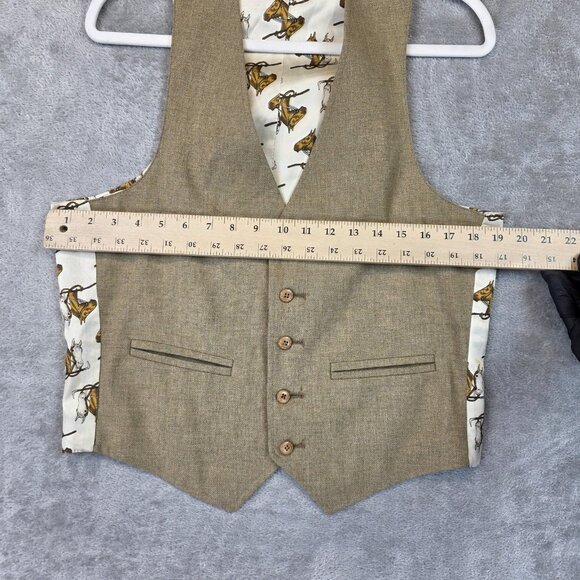 Western Horse Head Vest Mens Medium Brown Tan 5 Button Cowboy Themed 80s Retro - Picture 2 of 6